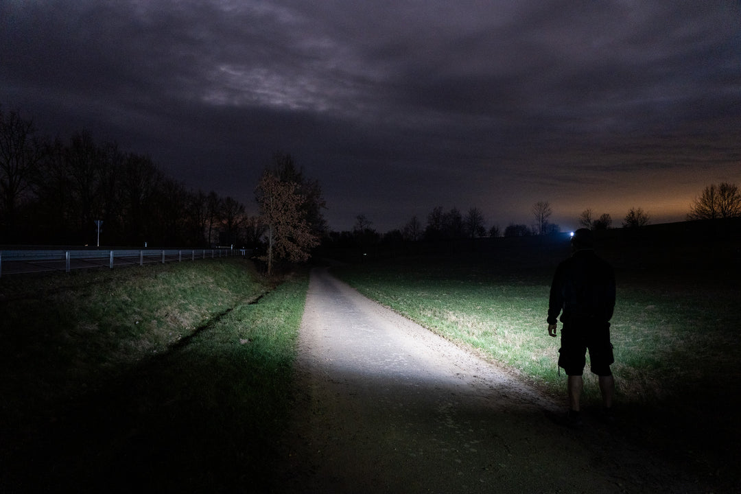 Path at night lit by a Zweibrüder head torch