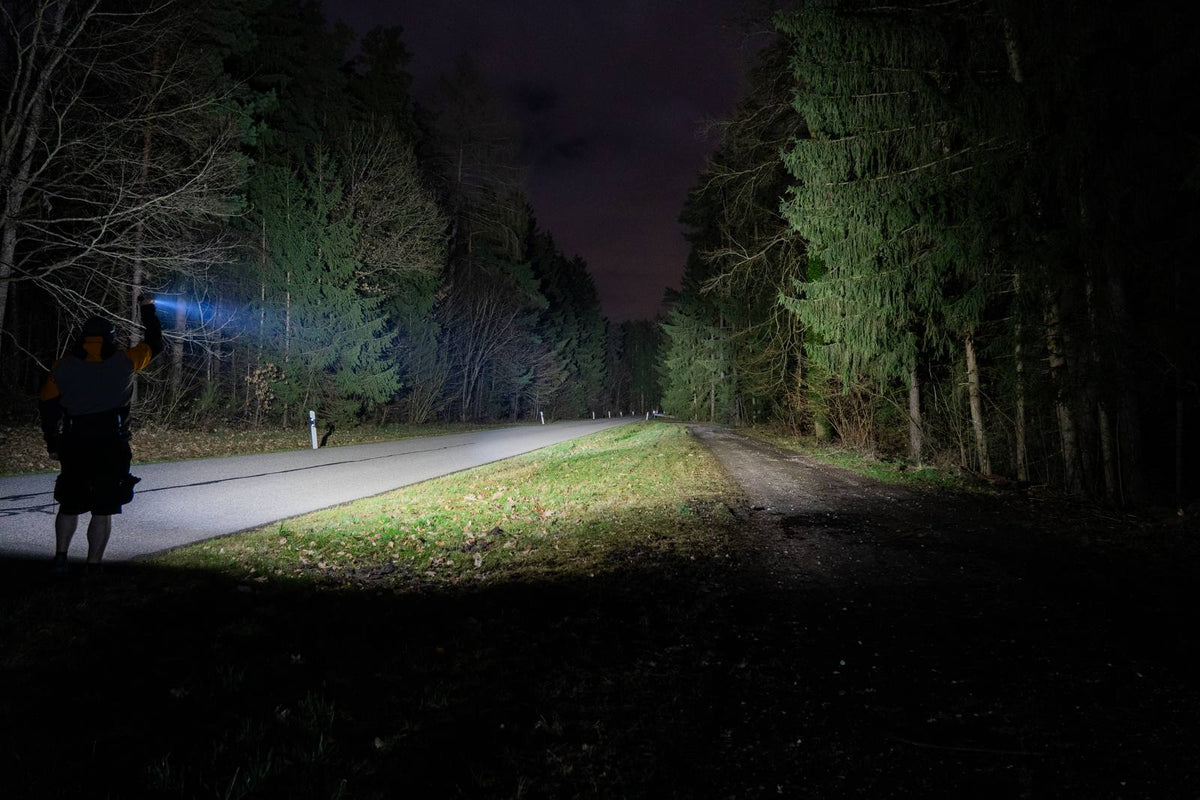 A Zweibrüder ZB6T torch lighting a track at night